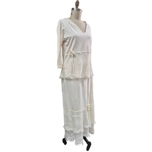 Rare VTG Christine Damen Cream Cotton Linen Maxi Skirt Set Fray/Fringe  Sz M/L - Picture 1 of 8